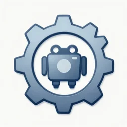a vectorized, 3 d, blue - grey gear, robot icon, depth, shading