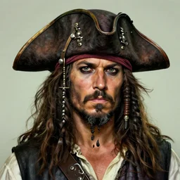 portrait of a pirate in a pirate hat, tanned, with a gray beard, concept art, realistic, intricate, highly detailed