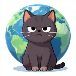 A grumpy cat sitting on planet earth, digital art in the style of Pixar