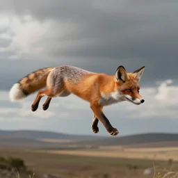 fox flying through landscape, concept art, cinematic lighting, artstyle encyclopedia pictura