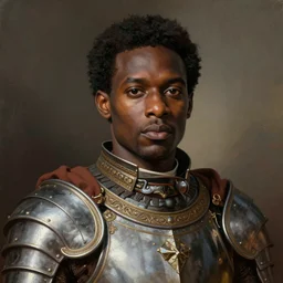 a professionally painted portrait of Bishop daddy Bailey, clothed in ancient battle armor, dark skin, dark hair, beautiful bone structure, symmetrical facial features, stunningly beautiful, intricate, elegant, digital painting, smooth, sharp focus, illustration, from Kehinde Wiley and Kara Walker