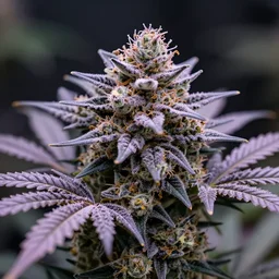 photo of single indoor marijuana plant with dense purple frosty nugs, closeup, 4 k, cinematic