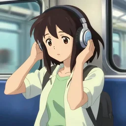 anime visual of a japanese anime traditional lo - fi sad girl in a train wearing headphones, hipster tones, cinematic gaze, cute face by ilya kuvshinov, makoto shinkai, kyoani, masakazu katsura, dynamic pose, crisp and sharp, yoshinari yoh, rounded eyes, anime poster, cel shaded