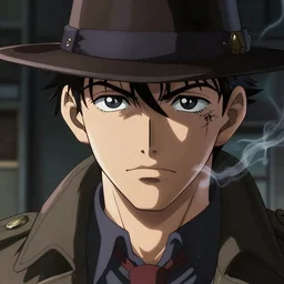 portrait Anime 1940s Detective smoking, cyberpunk, high detail of the face, high detail, high modernization, artgerm, realistic shaded lighting