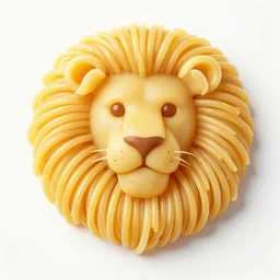 a lion made of spaghetti, realistic photograph