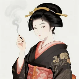 geisha smoking ukiyo e style