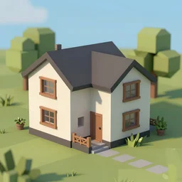 a low poly house, viewed from outside