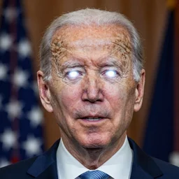 joe biden with glowing white eyes
