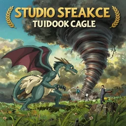 a dragon battling with a tornado studio ghibli