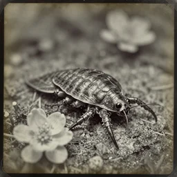 tardigrade!!! daguerreotype portrait photograph. inspired by gerard grom and ansel adams. floral theme. beautiful. highly detailed. old timey.