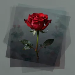 a multi - layered digital collage, digital storybook depiction about existential despair, film noir, loneliness, and void, red rose, cryogenic tears, semi - translucent layers, blended, multi - colored, digital concept art