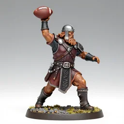 warhammer miniature of a norse berserker throwing an american football