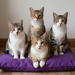 kitties sitting on a purple pillow