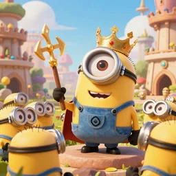 king minion bob conquering anchient village with his minion army in pixar style, fantasy village, smooth render, unreal engine 5, high - quality