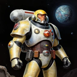 space marine exploring an alien planet by wayne barlowe, retro sci - fi, key visual, illustration, sharp focus, colorful