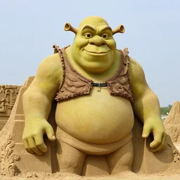 Award Winning Photo Of A Sand Sculpture Of Shrek, 8K, Photorealistic