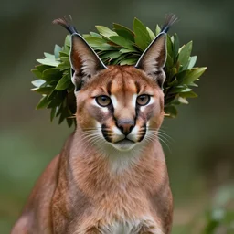 caracal, laurel wreath on his head, in laurel wreath, dressed in laurel wreath, has a laurel wreath, long shot photo, 3 5 mm, els, cinematic, high detail, cinematography, vfx, 8 k