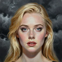 professional painting of Elle Fanning in the style of Alien 1979, head and shoulders portrait, symmetrical facial features, smooth, sharp focus, illustration, intricate, stormy weather, extremely detailed masterpiece,