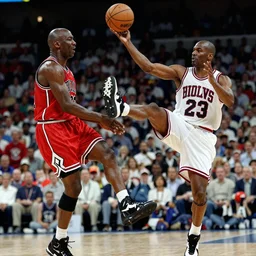 Michael Jordan kicking Roger Federer