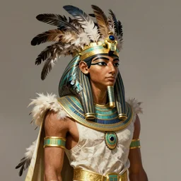 a man in a costume with feathers on his head, egyptian art by senior character artist, cgsociety, fantasy art, made of feathers, egyptian art, concept art