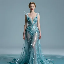 of anya taylor joy in a dress made up off liquid water, high level of detail, 8 k in the style of galen dara