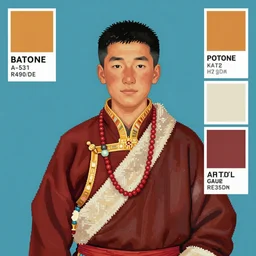 some guy, tibetan painting, portrait, pantone, 8 - bit
