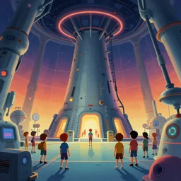 nuclear reactor interior scene location. kids sci - fi game environment, retrofuturistic color design. deep colorful soft gradients, illustration by moebius, frank frazetta, and syd mead. artstation, unreal engine