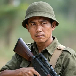 smart thai ww 2 hunter in armed, close - up portrait