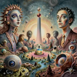 infinite fractal surrealist landscape, art style of alex grey, H.R. Giger and Salvador Dalí, DMT, 4k, artistic masterpiece