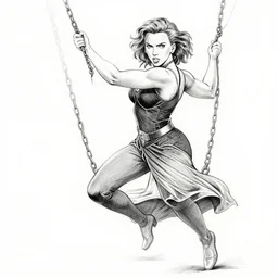 scarlett johansson spinning with swinging chains in one punchman anime style, pencil and ink manga, full body action pose, dramatic lighting in a post apocalyptic cyberpunk city, at night with dramatic moonlight, drawn with added movement effects