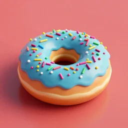 a colorful donut with sprinkles on a red surface, a raytraced image by john hoyland, behance contest winner, cloisonnism, rendered in cinema 4 d, vray tracing, rendered in maya