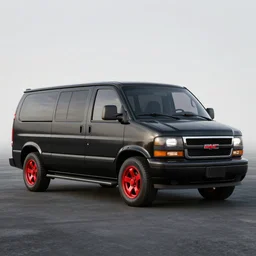 black 1 9 8 3 gmc van, a - team tv series van, red alloy spoke wheels, full length, photorealistic, unreal engine 5 render, highly detailed