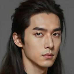 highly detailed portrait of a man with long smooth dark hair, high quality painting, digital art