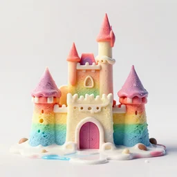 a castle made of rainbow ice cream slowly melting