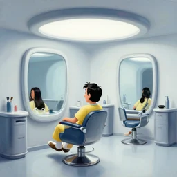 concept art of jetsons cartoon scenario of a futuristic hair salon, painted by dieter rams