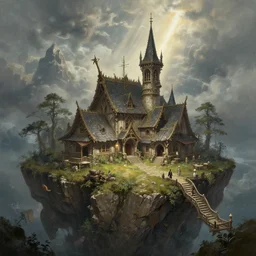 a detailed portrait of a fantasy inn located on a promontory at the edge of the world, by victo ngai and justin gerard, digital art, realistic painting, very detailed, fantasy, dnd, cinematic lightning, trending on artstation