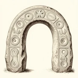 a ilustration of a spiritual selknam stone arch, engraving, by joe fenton, aboriginal, symmetrically centered