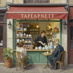 a beautifully and highly detailed painting of a tea shop, by marc simonetti, david friedrich and franz sedlacek,