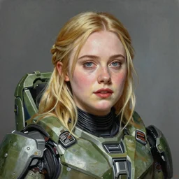 ultra realistic portrait painting of elle fanning in halo odst, art by frank frazetta, 4 k, ultra realistic, highly detailed, epic lighting
