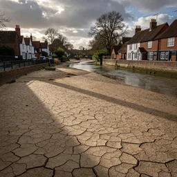 a dried up sandy, dusty riverbed of the stour in canterbury, taken from the high street