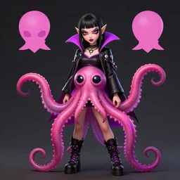 lisa frank punk rocker vampiric electrifying rockstar vampire squid concept character designs of various shapes and sizes by genndy tartakovsky and rad sechrist and Jamie Hewlett from gorrilaz and tim shafer from double fine for the new hotel transylvania film