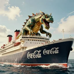 coca-cola branded kraken attacking cruiser ship, cinematic still,