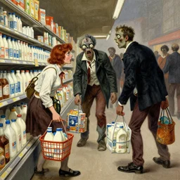 a couple of zombies doing weekly shopping and arguing about the milk prices by by gaston bussiere, craig mullins, j. c. leyendecker