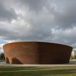 wide angle view, outdoor richard serra sculpture