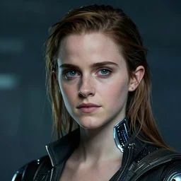 a close - up portrait of a cyberpunk cyborg emma watson, by leonardo da vinci, rule of thirds