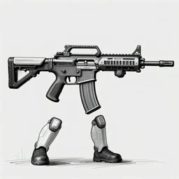 futuristic assault rifle, kid sketch, vector art