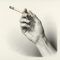 drawing lesson, acurate, real, one an elegant woman's hand with five fingers holding a cigarette ,highly detailed, elegant up to the elbow, neat nails, fotorealism, advertisement for a crossover salon, style by Maurits Cornelis Escher, 8k,