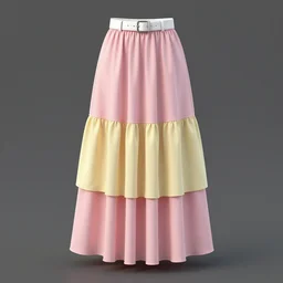 a skirt ,silk and cotton,pink and light yellow,layers,long design,white belt,3d render ,fashion design ,highly detailed, hyper realistic,keyshot render,octane render,hdri, 4k -