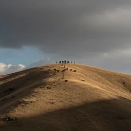 a wide angle photograph of a tribe on a hill, by jimmy nelson