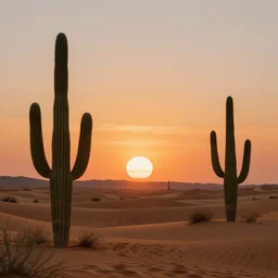 matte painting of desert sunset with cacti, trending on artstation, 4 k, award winning